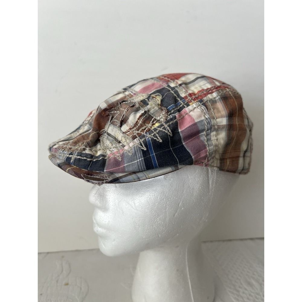 True Religion Multicolor Plaid Patchwork Newsboy Cap